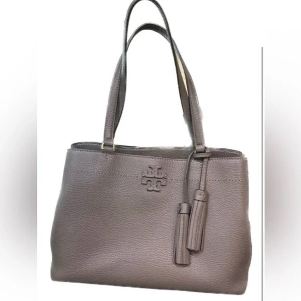Tory Burch Gray Structured Tote Bag